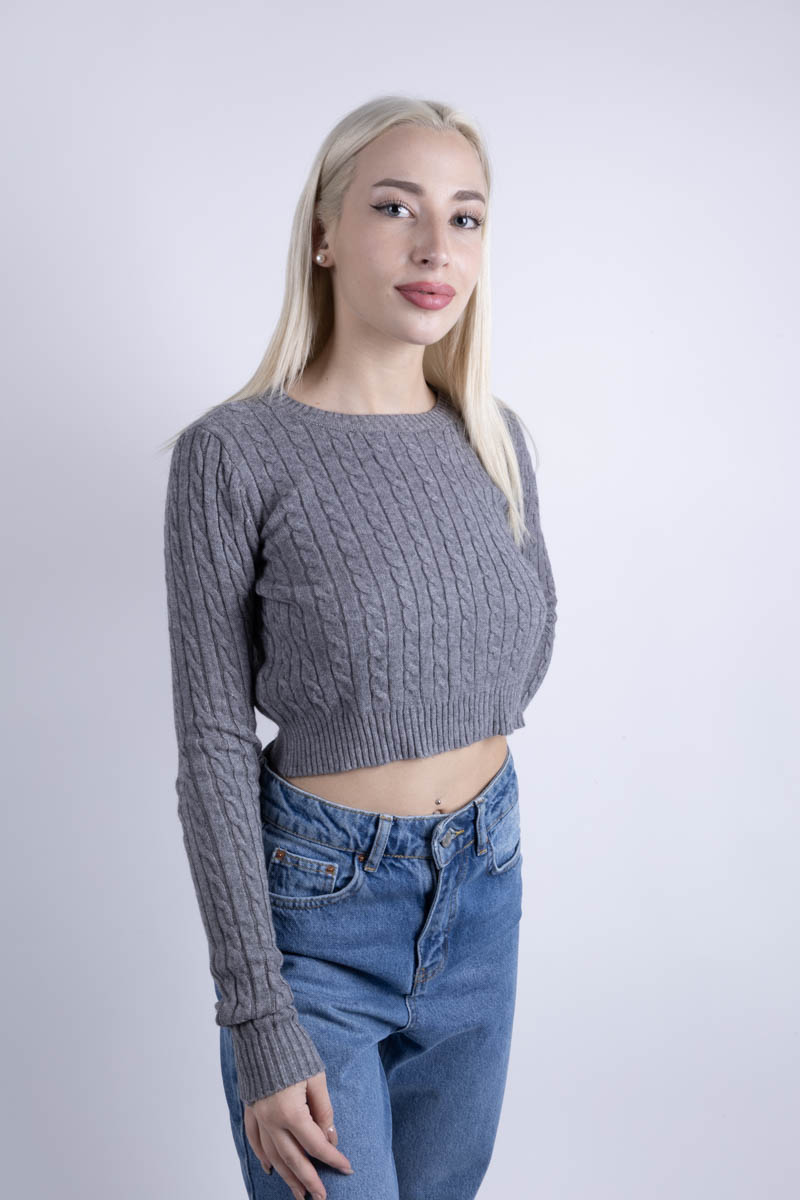 crop top πλεκτό μακυμάνικο γκρί