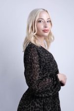 Midi Φόρεμα Κρουαζέ Leopard Γκρι - Image 4