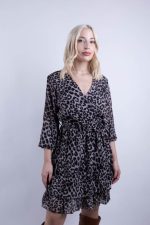 Midi Φόρεμα Κρουαζέ Leopard Μαύρο-Γκρι