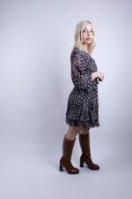 Midi Φόρεμα Κρουαζέ Leopard Μαύρο-Γκρι - Image 4