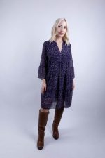 Midi Φόρεμα Με Βολάν Leopard Μωβ-Γκρι