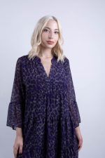 Midi Φόρεμα Με Βολάν Leopard Μωβ-Γκρι - Image 2