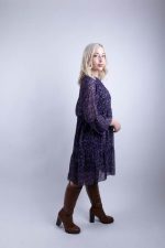 Midi Φόρεμα Με Βολάν Leopard Μωβ-Γκρι - Image 4