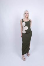 Φόρεμα Maxi Με Άνοιγμα Στη Μέση Λαδί