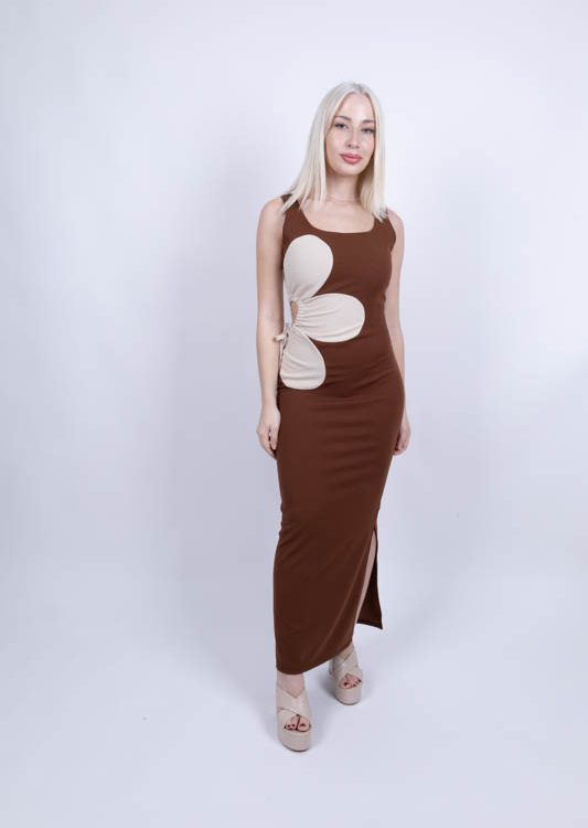 Φόρεμα Maxi Με Άνοιγμα Στη Μέση Καφέ