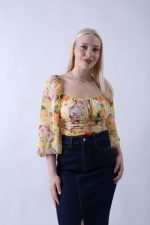 Top Floral Με Balloon Μανίκι Κίτρινο