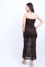 Φόρεμα Με Ανάγλυφο Βελούδο Καφέ - Image 2