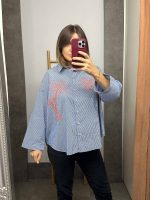 Πουκάμισο Oversized Ριγέ Μπλε