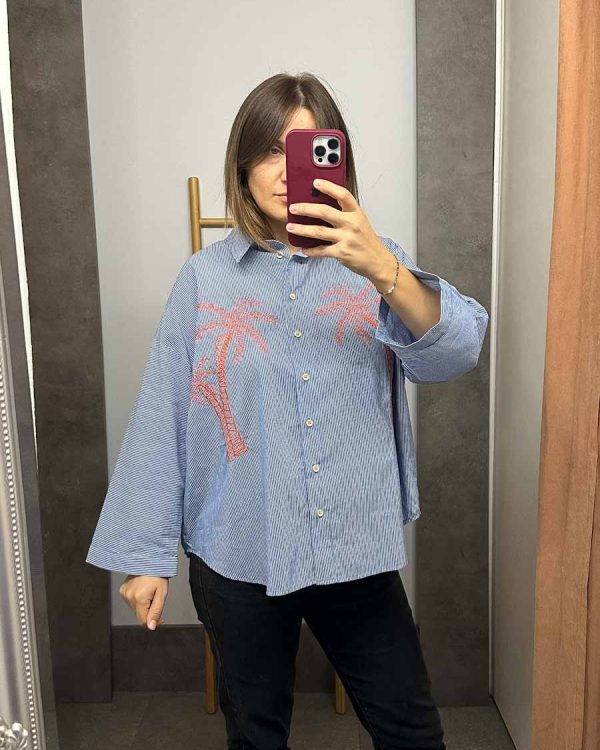 Πουκάμισο Oversized Ριγέ Μπλε