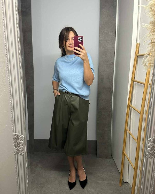 Παντελόνι Δερμάτινη Zip Culotte Λάδι