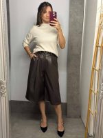 Παντελόνι Δερμάτινη Zip Culotte Καφέ