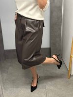 Παντελόνι Δερμάτινη Zip Culotte Καφέ - Image 2